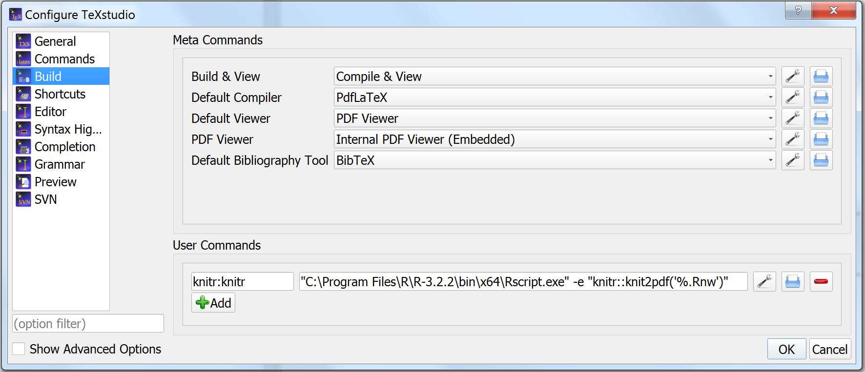 Screen capture of the settings window illustrating the modified configuration.